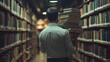 © LunaStar - Man carrying books in library aisle