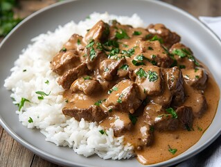 Wall Mural - Beef stroganoff with rice