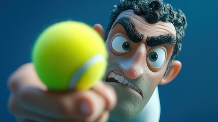 Cartoon Man Expressing Intense Emotion with Angry Facial Expression and Gripping Ball