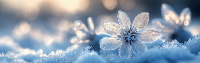 Poster - A close up of a flower with snow on it, Ice Frozen Flowers.