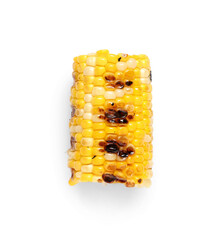 Wall Mural - Cut tasty grilled corn cob on white background