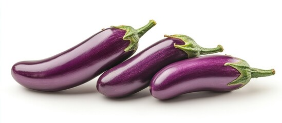 Sticker - Three Eggplants on White Background