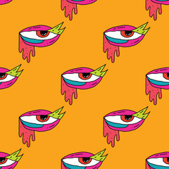 square seamless pattern -sinister eyes for Halloween.Devil eyes in 1970s psychedelic style.Groovy and funky print ornament.A look from a horror movie. Mystical esoteric eye.Witches,astrology and tarot