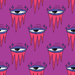 square seamless pattern -sinister eyes for Halloween.Devil eyes in 1970s psychedelic style.Groovy and funky print ornament.A look from a horror movie. Mystical esoteric eye.Witches,astrology and tarot