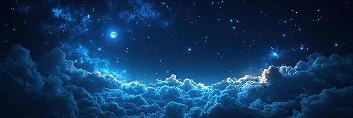 Wall Mural - starry night sky texture with twinkling stars and soft, flowing clouds illuminated by moonlight