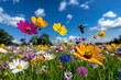 © Sanchai - A field of wildflowers swaying in the breeze, with colorful petals standing out against a blue sky