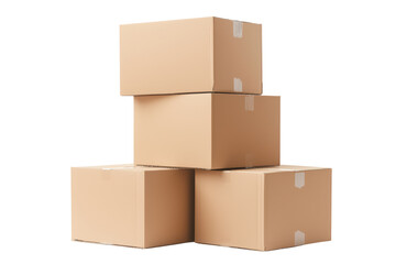 Stack of cardboard boxes isolated on transparent background.