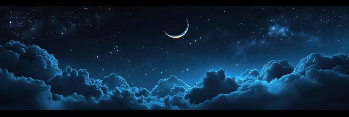 Wall Mural - starry night sky texture with twinkling stars and soft, flowing clouds illuminated by moonlight