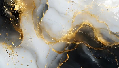 Luxurious abstract marble design with golden accents and fluid waves, ideal for artistic wallpaper, posters, and illustrations depicting wealth and creativity through texture