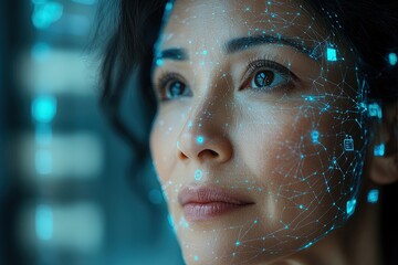 A futuristic concept of a latin elderly woman, blending AI technology with human beauty.
