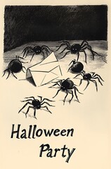 Wall Mural - Creepy Cartoon Spiders  Invitation for Halloween Party