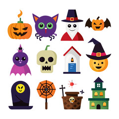 Flat halloween element collection on white background AI generated