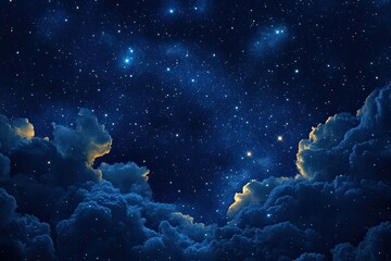 Wall Mural - starry night sky texture with twinkling stars and soft, flowing clouds illuminated by moonlight