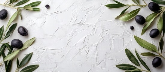 Wall Mural - Olive Branches and Olives on White Background