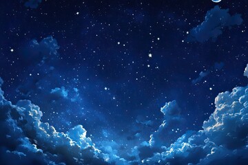 Wall Mural - starry night sky texture with twinkling stars and soft, flowing clouds illuminated by moonlight