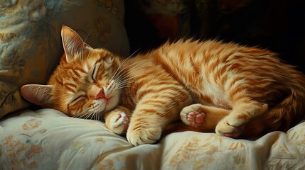 Wall Mural - Sleeping Orange Tabby Cat: A Moment of Peace and Tranquility