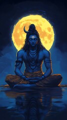 Wall Mural - Lord Shiva meditating under a full moon, Hindu deity, god, spirituality