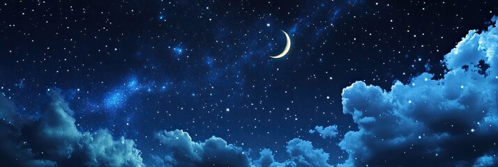 Wall Mural - starry night sky texture with twinkling stars and soft, flowing clouds illuminated by moonlight