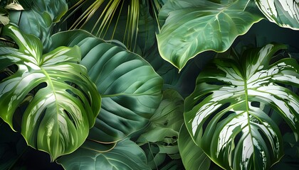 Abstract Dark Green Texture of Spathiphyllum Cannifolium Leaves in a Tropical Nature Background