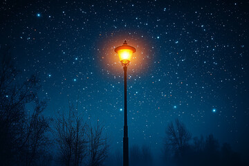 Wall Mural - a glowing streetlamp fading into a constellation of stars, representing the fusion of urban life and