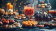 © Youttakone - A festive Halloween party spread with a variety of creative and spooky treats, including cupcakes, cookies, and punch