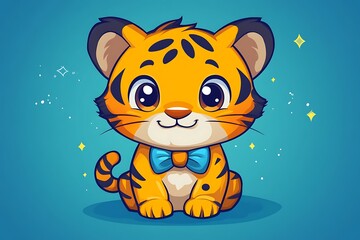 Poster - Cute Cartoon Baby Tiger with Bowtie