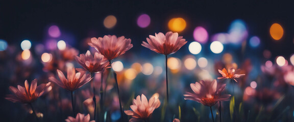 Wall Mural - abstract painting image of gorgeous flowers at night