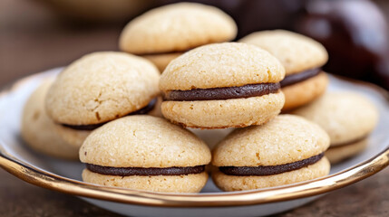 baci di dama cookies. italian piedmont sandwich biscuit consisting of two hazelnut biscuits joined t