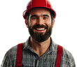 © Nemanja - Man wearing construction helmet, happy worker job portrait isolated, smiling middle aged professional in hardhat, confident engineer with safety gear, cheerful contractor in uniform