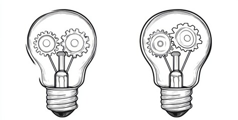 Wall Mural - A simple line drawing of a light bulb with a gear wheel mechanic inside. Ideal for a logotype symbol.