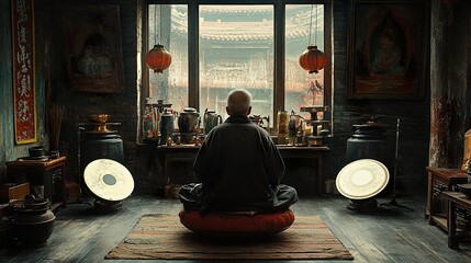 Canvas Print - Zen Meditation in a Traditional Chinese Temple