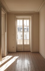 Sticker - Empty Room with Sunlight Streaming Through Window and White Walls