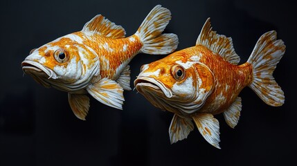 Wall Mural - Koi Fish: A Close-Up Look at Two Beautiful Orange and White Fish