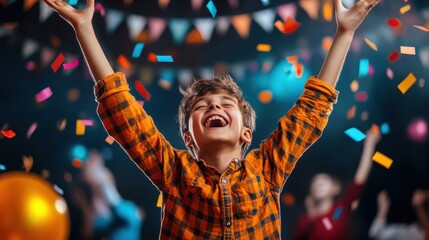 Wall Mural - Joyful Boy Celebrating with Confetti at a Party