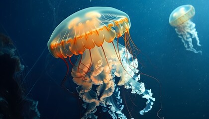 ethereal dance of luminous jellyfish in a vibrant underwater world