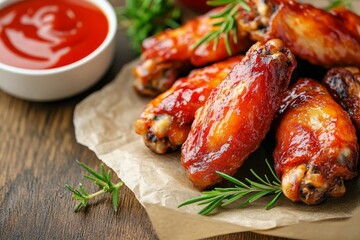 Barbecued chicken wings with juicy barbecue sauce