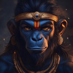 Wall Mural - Digital Illustration of Hanuman, Hindu God of Strength, with Intense Gaze