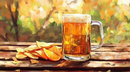 An orange and a glass of beer sit on a table