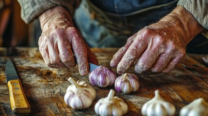 Cooking with garlic cloves, showing how this essential kitchen ingredient is prepared.