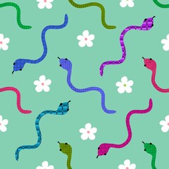 Wall Mural - Cartoon animals seamless snake pattern for wrapping and kids new 2025 year