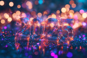 Wall Mural - Background for New Year's Eve celebrations in 2025 featuring neon colors