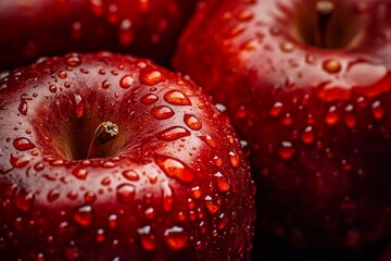 Close up picture of an apple. Water drops on an apple.