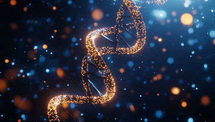 A DNA hologram on a dark background symbolizes science, medicine, and biotechnology
