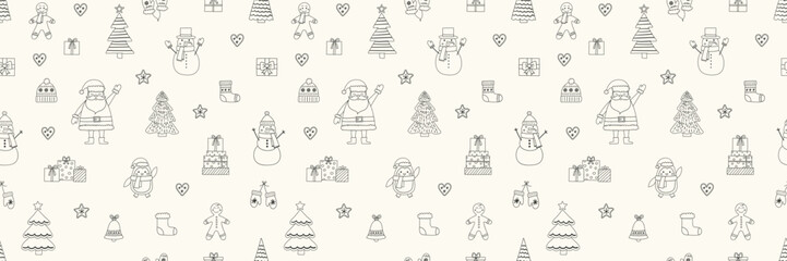 Wall Mural - Christmas background. Seamless pattern design with hand drawn ornaments. Vector illustration