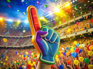 Vibrant Foam Finger in Bright Colors Representing Support for Sports Teams and Events Celebration