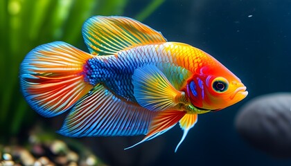 Vibrant Tropical Discus Fish with Graceful Swimming Patterns in Freshwater Aquariums