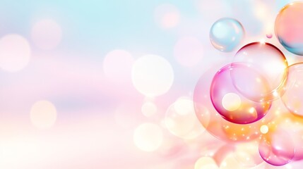 Wall Mural - A flowing pink and orange gradient background with bokeh and waves. 