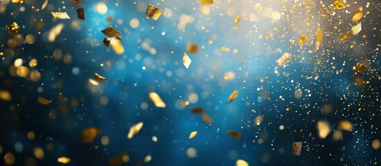 Wall Mural - Golden Confetti Falling on Blue Background