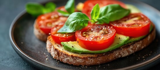 Wall Mural - Avocado Toast with Tomatoes and Basil