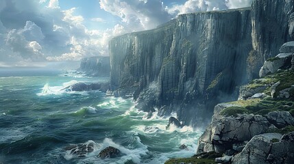 Wall Mural - Dramatic Cliffs and Crashing Waves